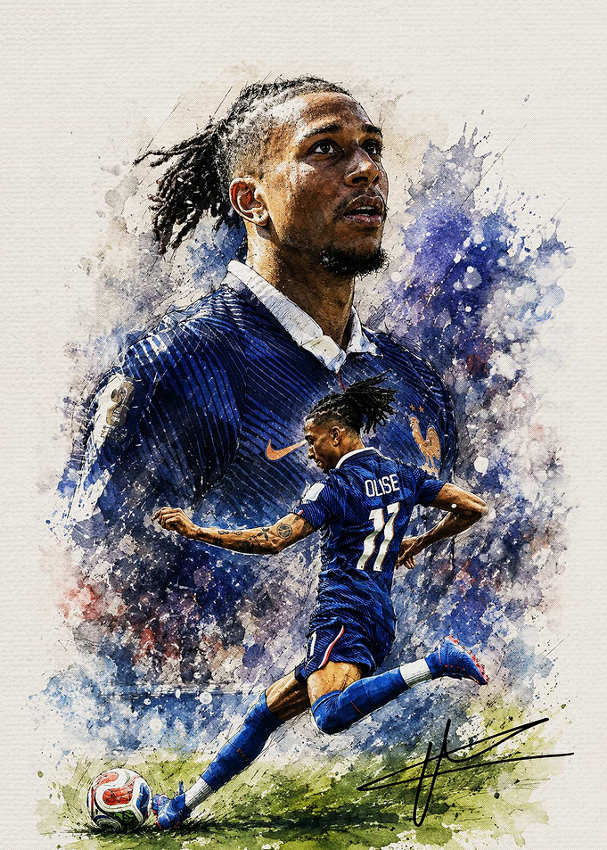 Michael Olise France Soccer Watercolor Portrait