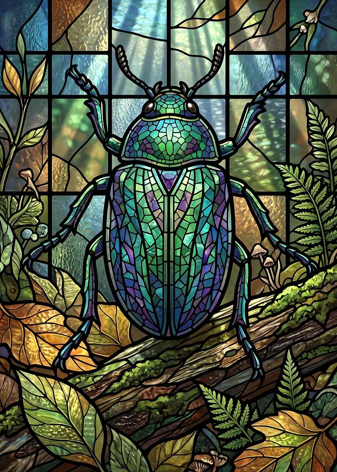 Stained Glass Iridescent Beetle Art