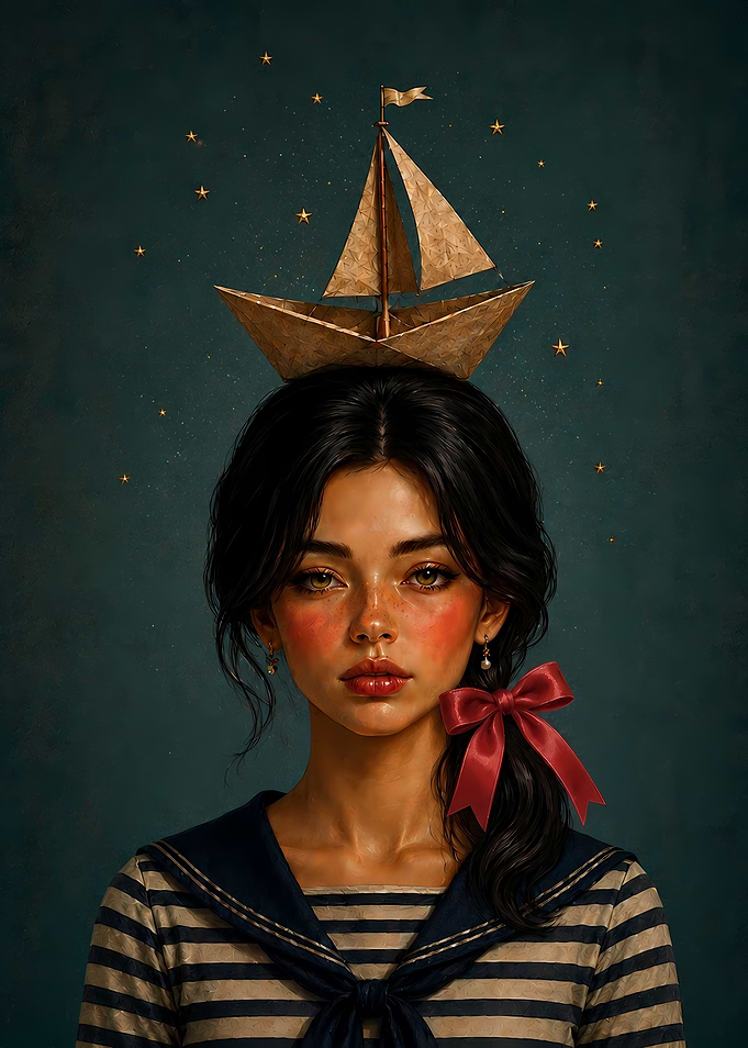 Girl with Paper Boat Hat