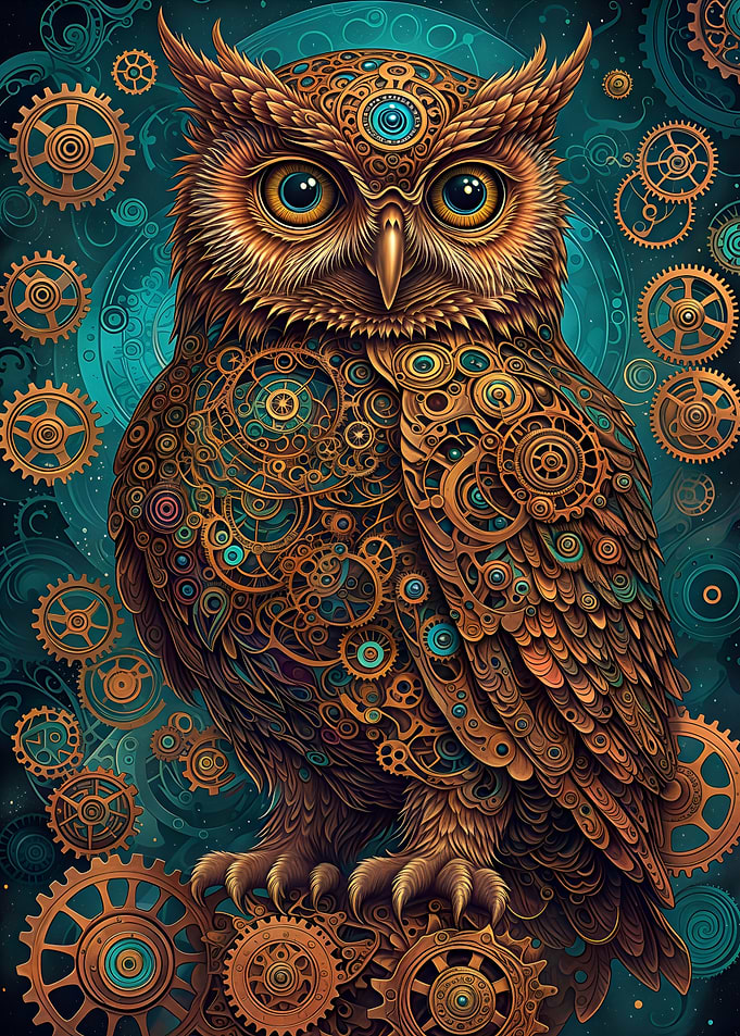 Steampunk Mechanical Owl Illustration