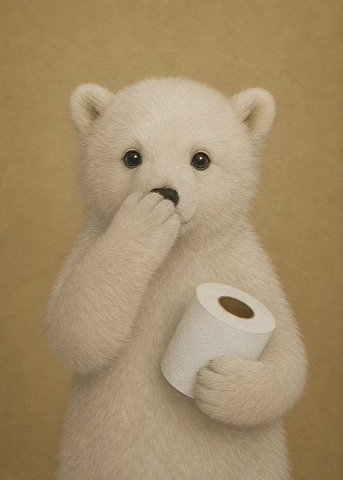 Cute Polar Bear Holding Toilet Paper