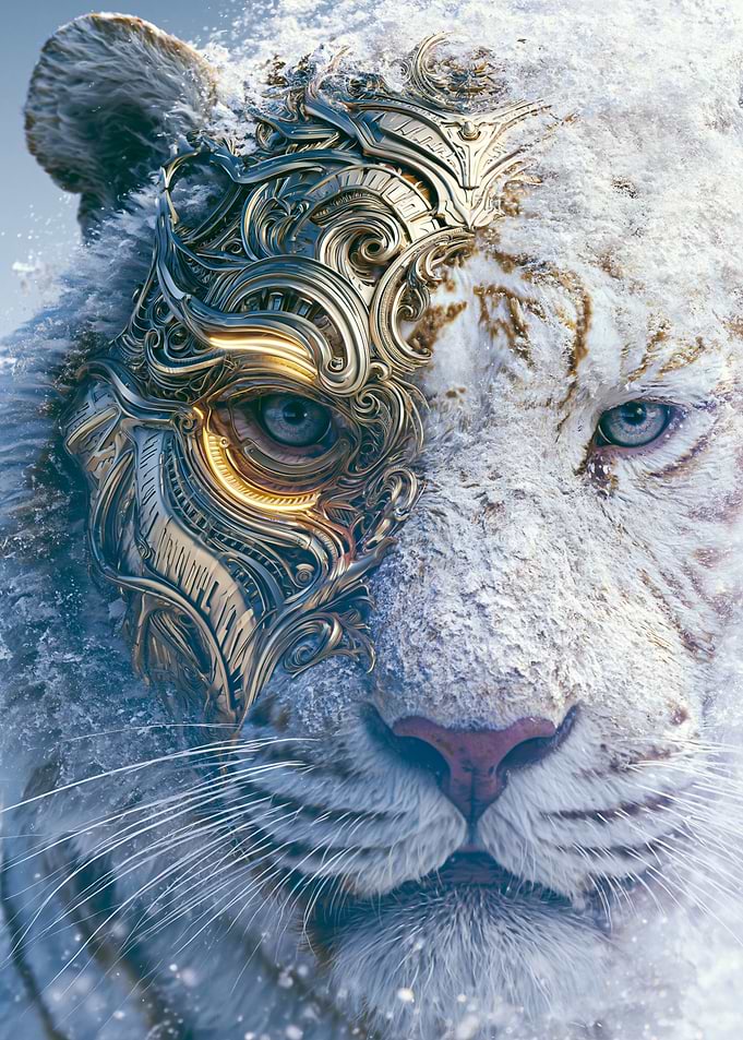 Mechanical Gold Masked White Tiger