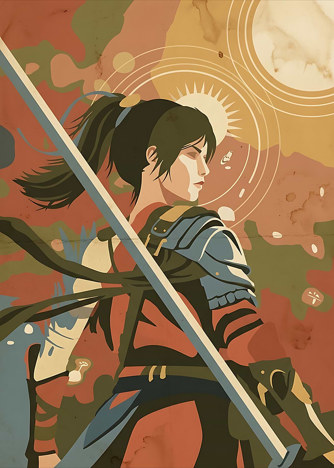 Stylized Warrior Woman with Sword