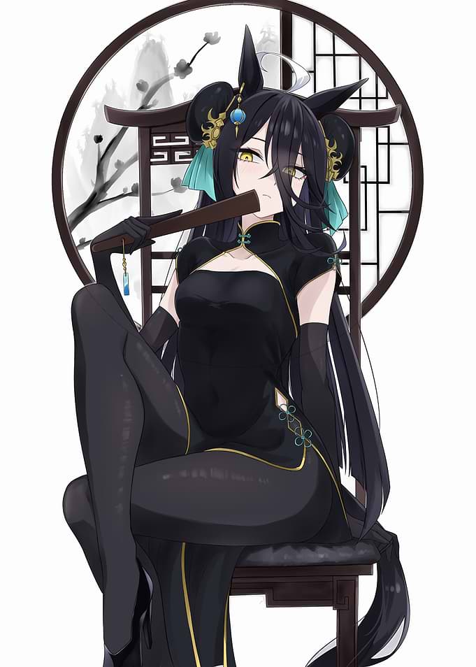 Anime Girl in Black Qipao