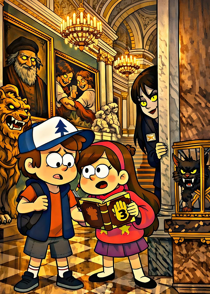 Dipper and Mabel in Haunted Museum