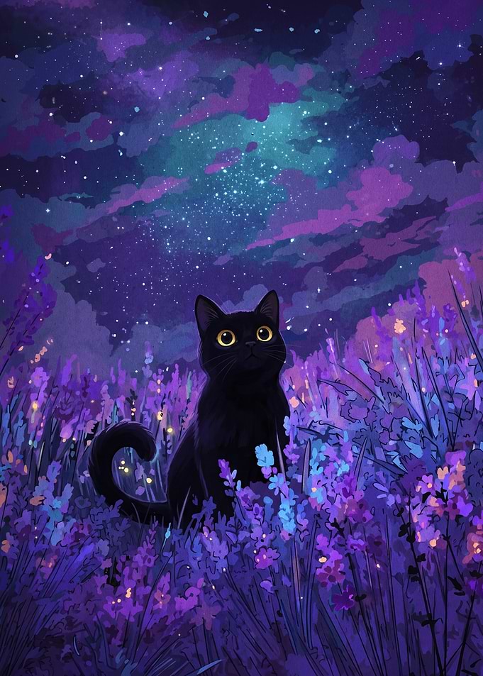 Black Cat in Lavender Field