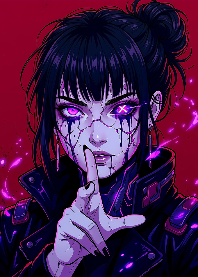 Cyberpunk Anime Girl Shushing