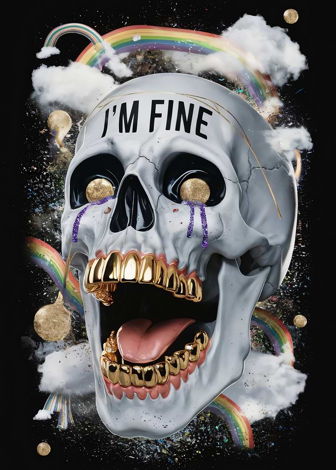 I'm Fine Surreal Skull Art