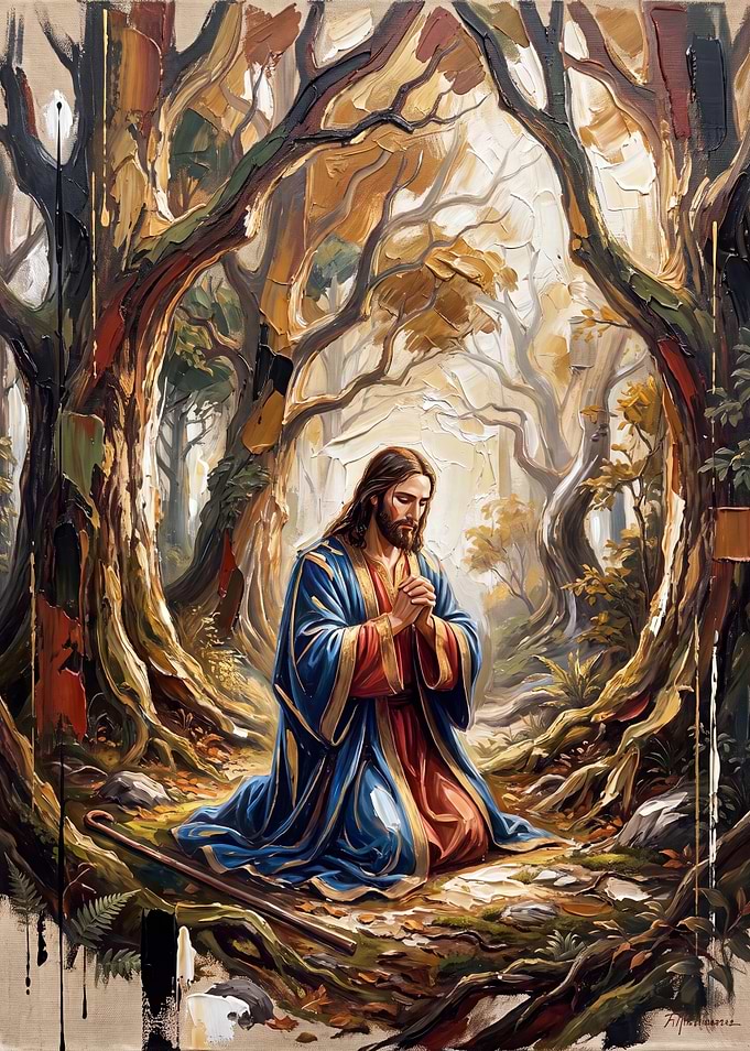 Jesus Praying in the Forest