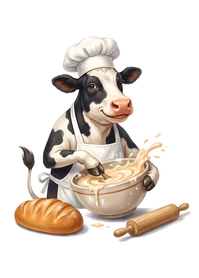 Cute Cow Chef Baking Bread