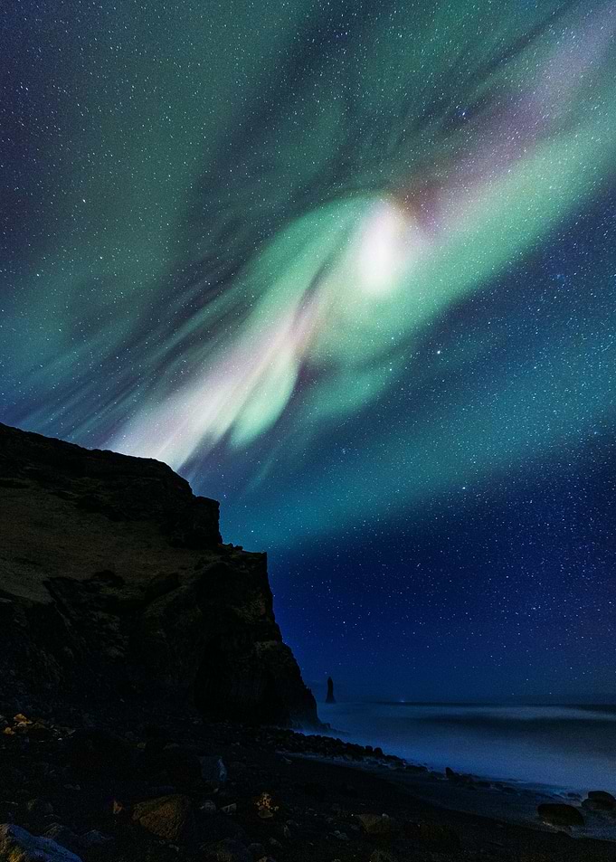 Aurora Borealis Over Icelandic Coastline