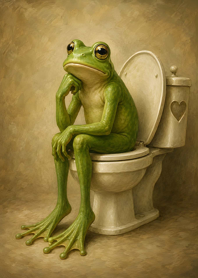 The Thinker Frog on Toilet