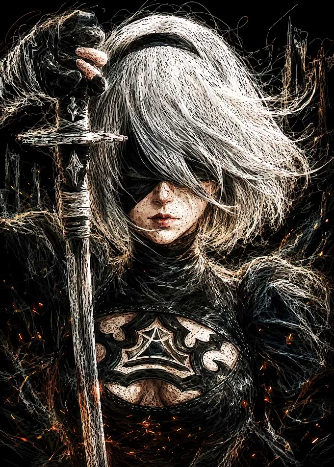 2B from NieR:Automata Scribble Art