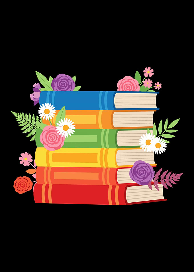 Stack of Colorful Books with Flowers graphic
