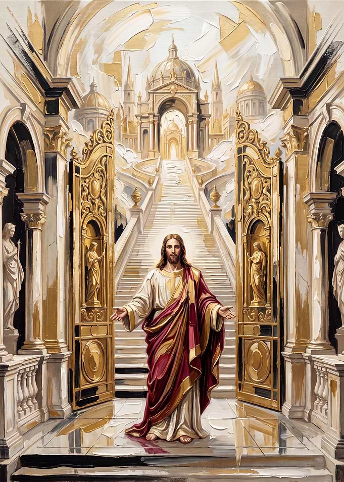 Jesus Standing Before Heavenly Gates