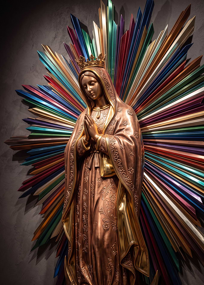 Bronze Virgin Mary with Colorful Halo