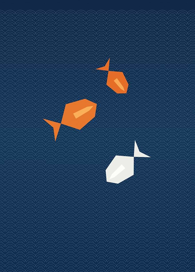 Koi Fish - Minimalist Japanese Seigaiha Pond