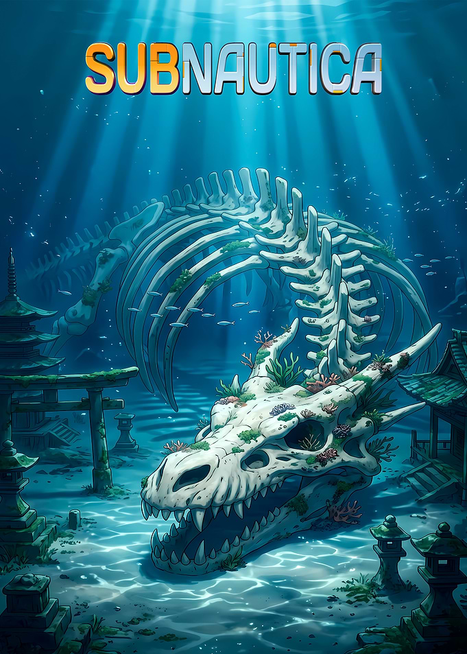 Subnautica Underwater Dragon Skeleton Scene