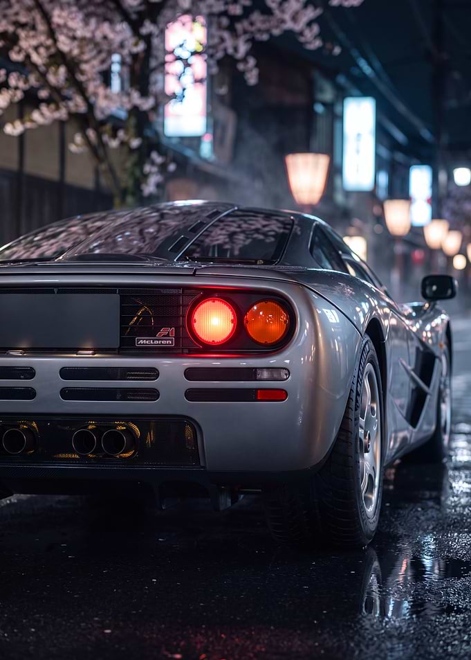 McLaren F1 back car cherry blossoms