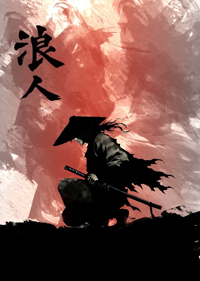 Ronin Samurai Ink Wash Art