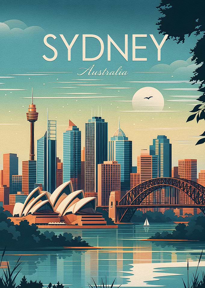 Vintage Style Sydney Australia Travel Poster