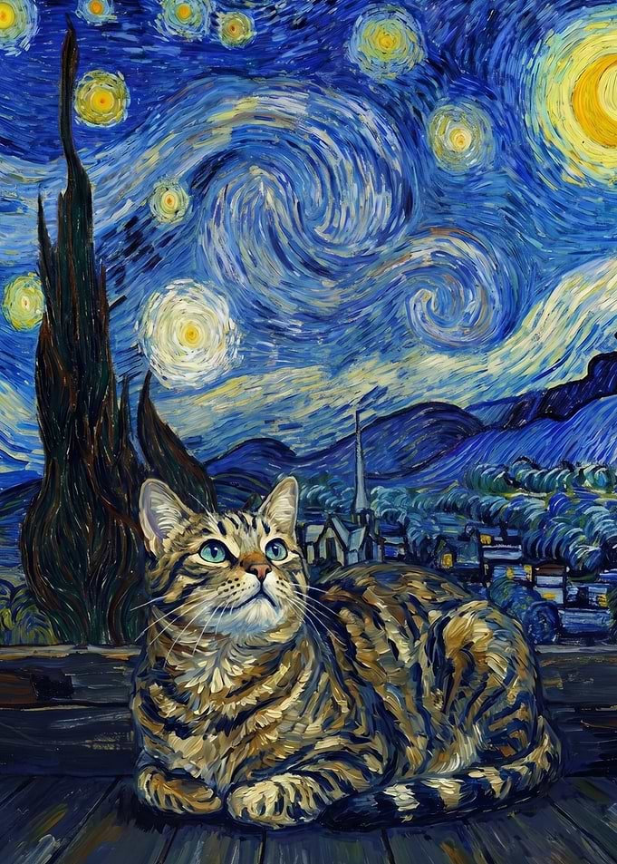 Tabby Cat in Starry Night