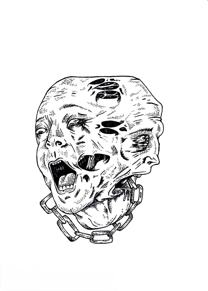 Surreal Distorted Face with Chain