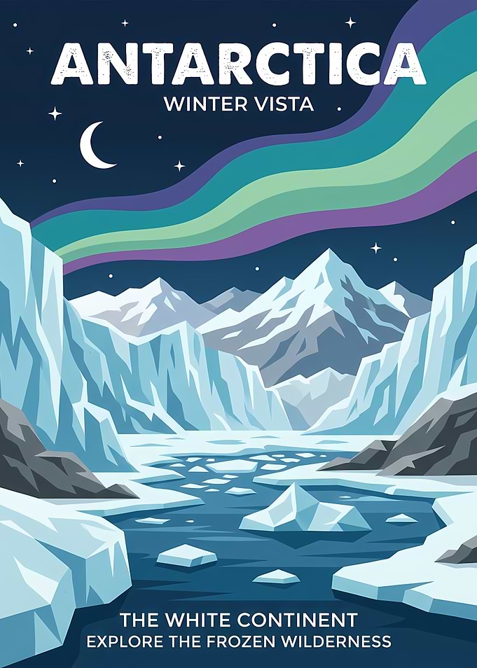 Antarctica Winter Vista Travel Poster