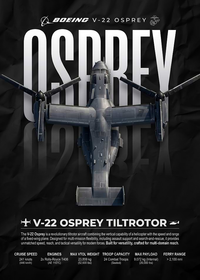 fighter Boeing V-22 Osprey Technical Poster