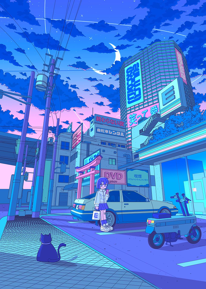 Anime Girl in Neon Cityscape
