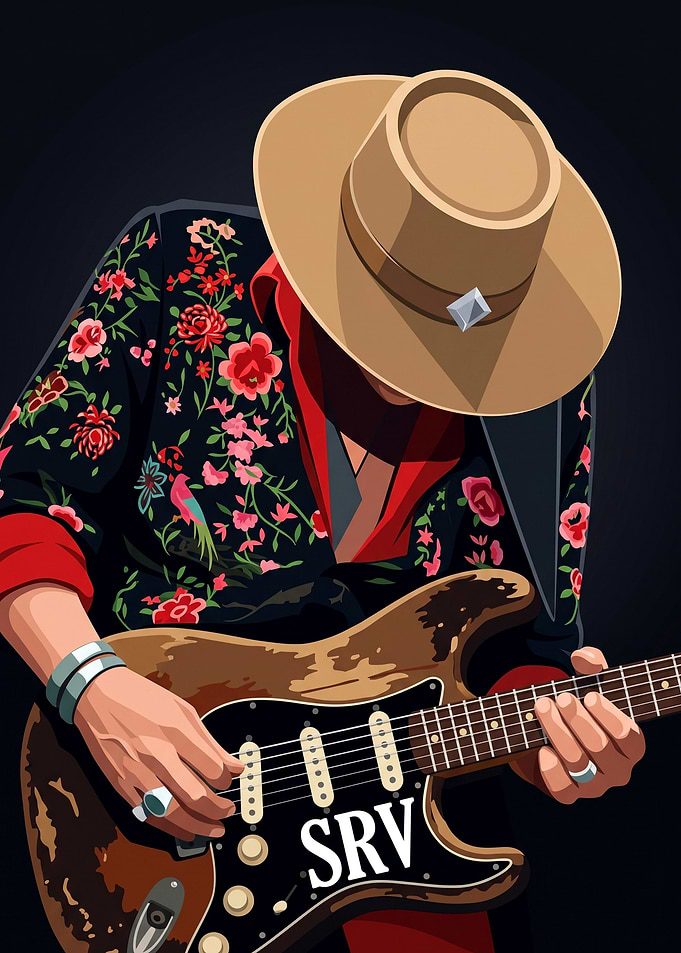 Stevie Ray Vaughan Guitarist Illustration