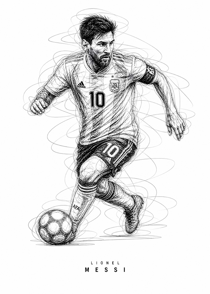 Lionel Messi Scribble Art Portrait