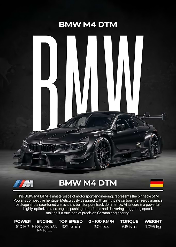 black sleek M4 DTM Race Car Poster