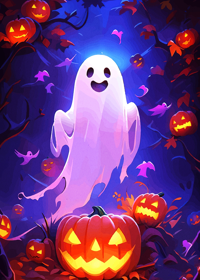 Cute Ghost and Jack-o'-lanterns