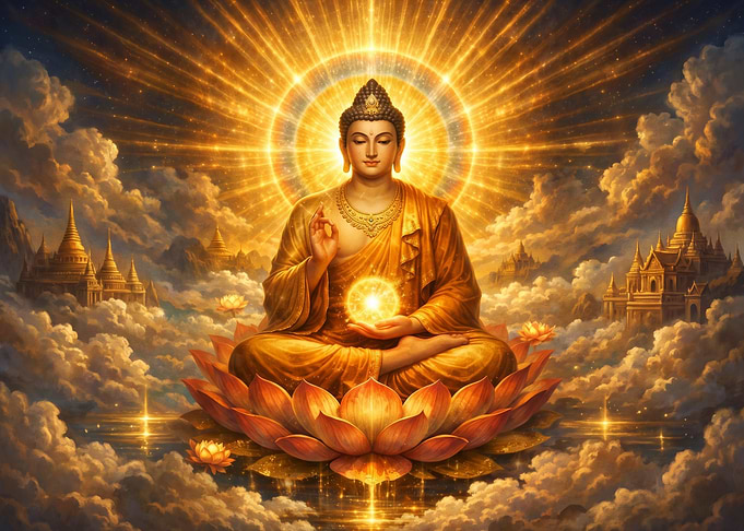 Golden Buddha Meditating on Lotus
