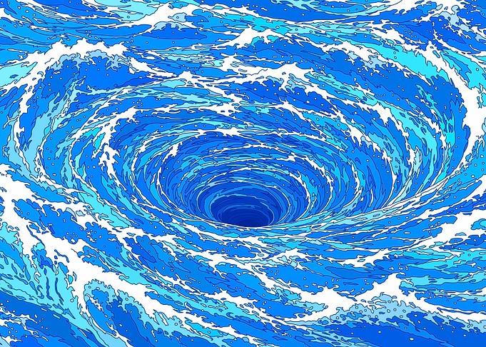 Stylized Blue Ocean Whirlpool Illustration