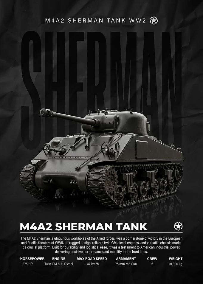 M4A2 Sherman Tank WW2 Poster