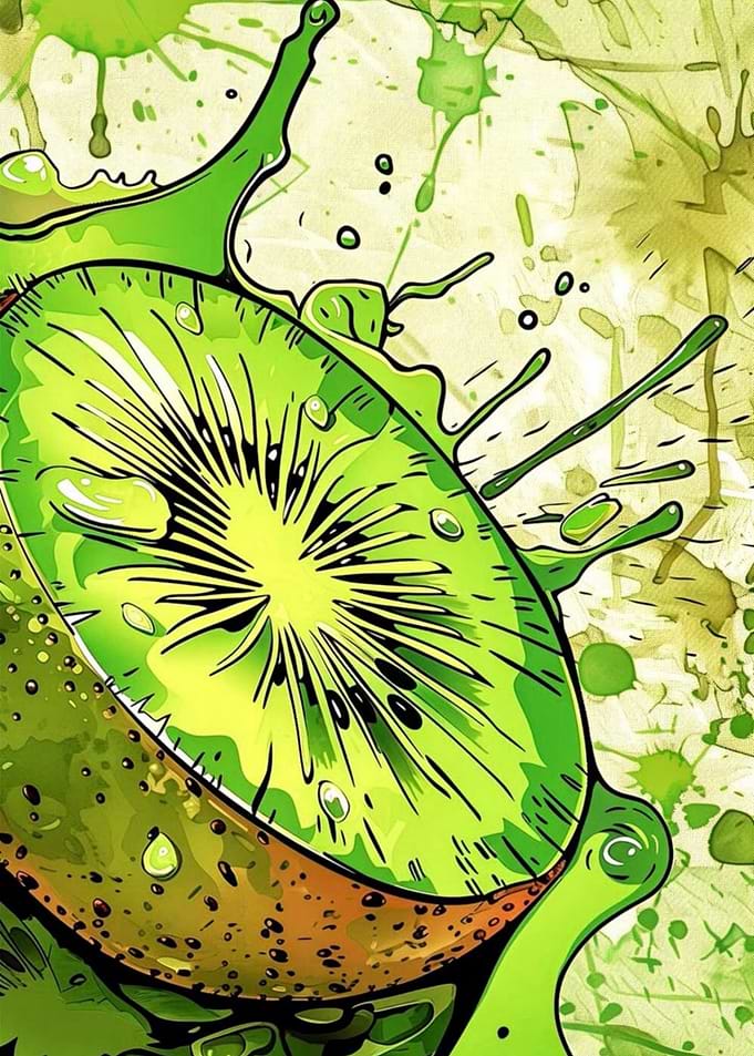 Vibrant Splashing Kiwi Fruit Illustration