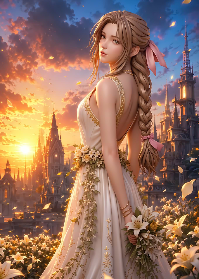 Elegant Princess in a Fantasy Sunset