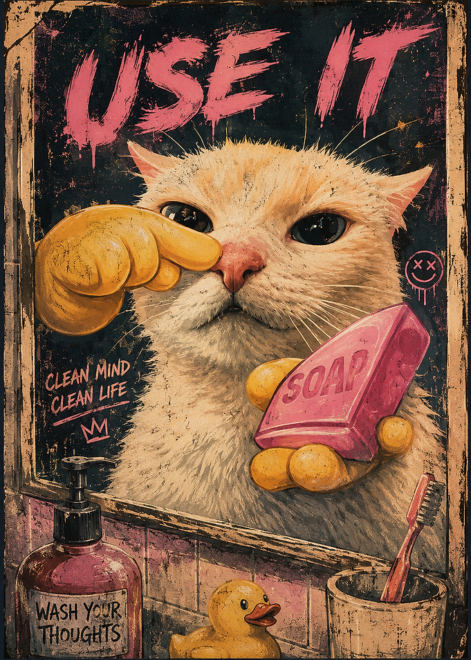 Funny Cat Bathroom Mirror Poster