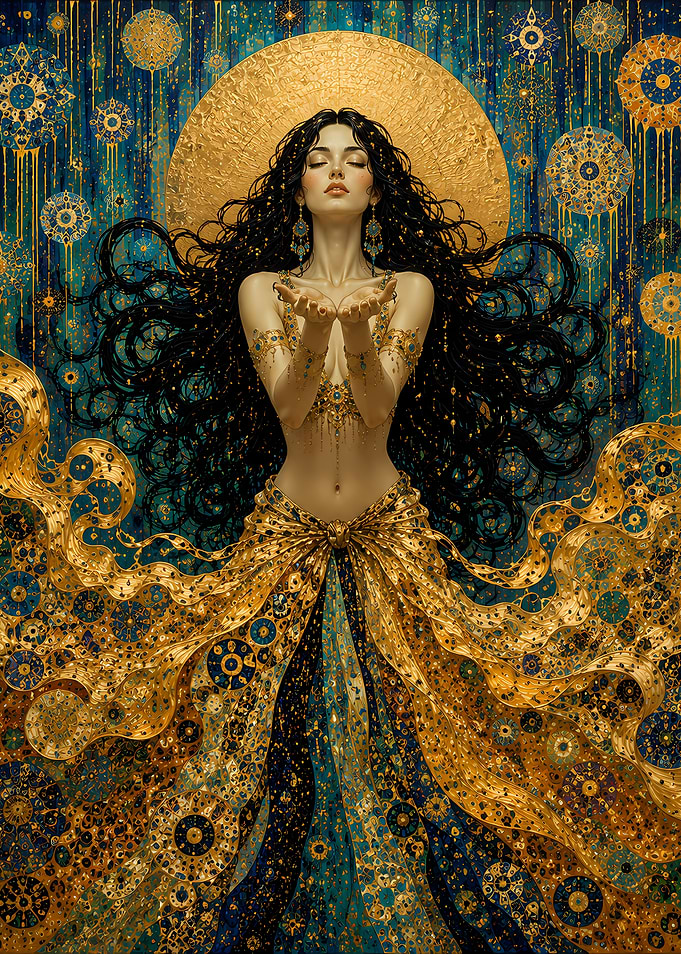 Ethereal Goddess in Gold and Blue