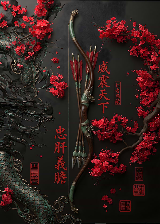 Traditional Japanese Dragon and Bow Art