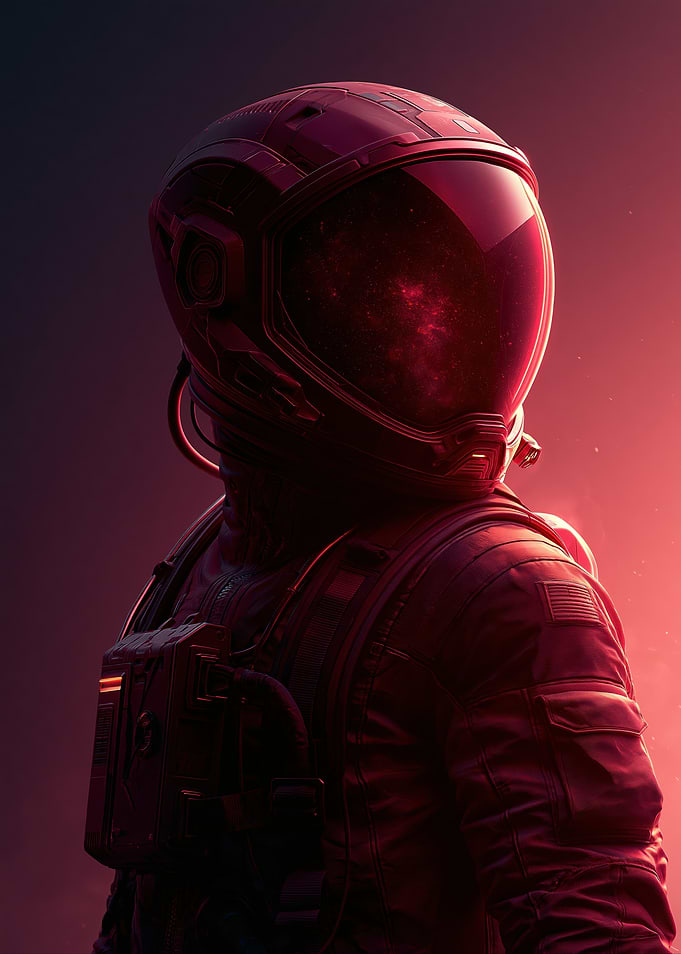 Red Astronaut in Deep Space