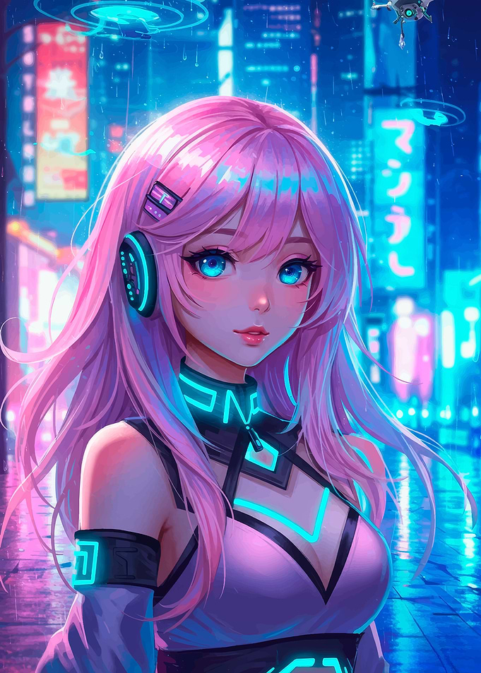 Cyberpunk Anime Girl in Neon City