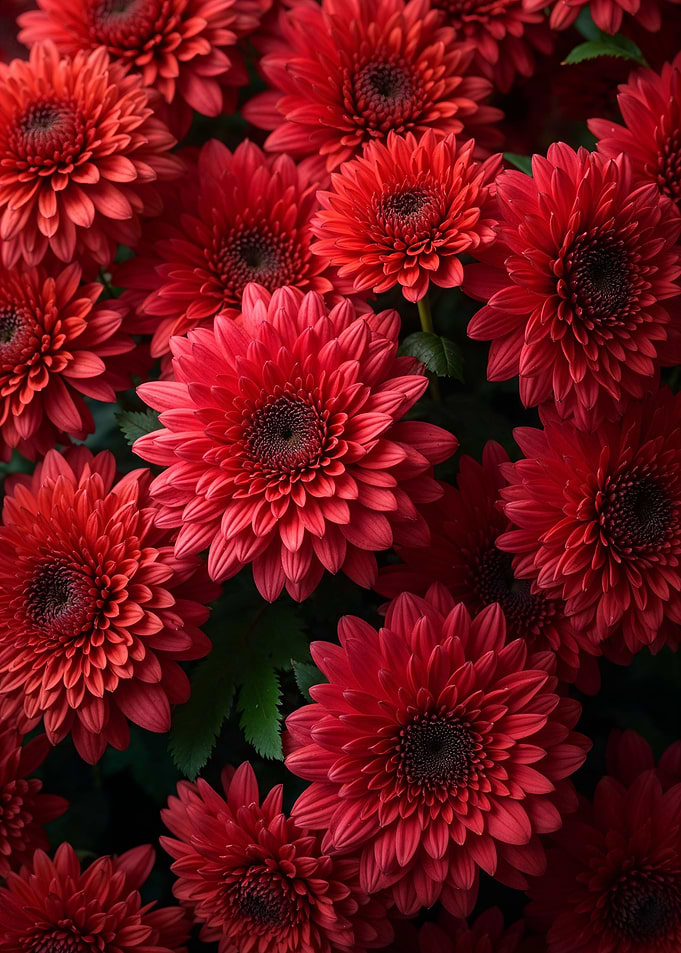 Vibrant Red Chrysanthemum Flower Cluster