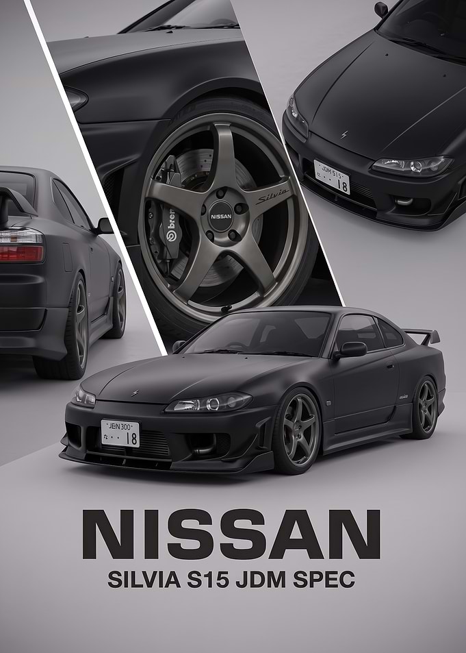 black sleek Silvia S15 JDM car art Poster