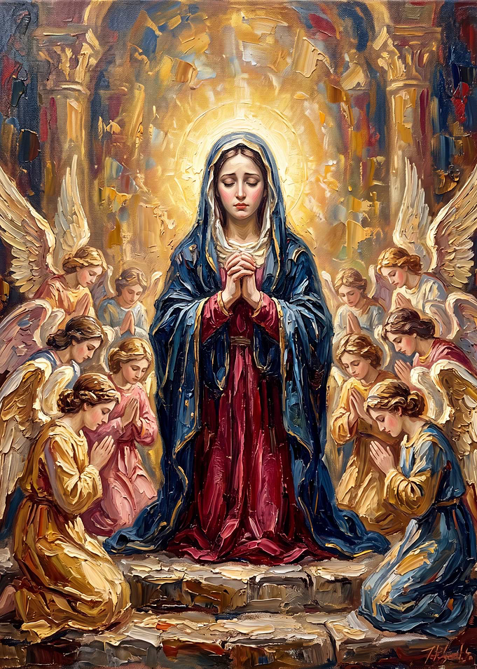 Virgin Mary Surrounded by Praying Angels