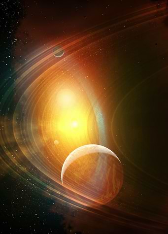 Cosmic Embrace: Ringed Giant's Radiance
