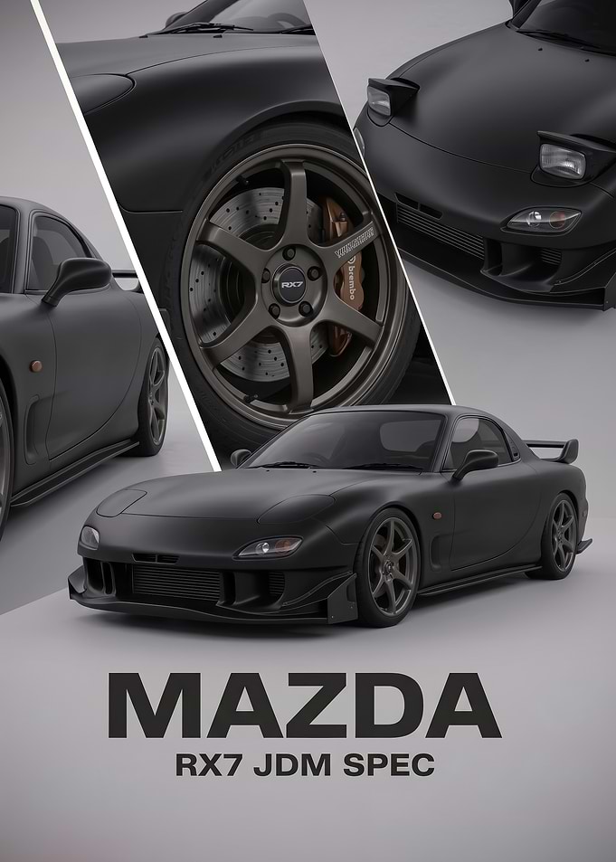 Matte Black Mazda RX7 JDM art Poster