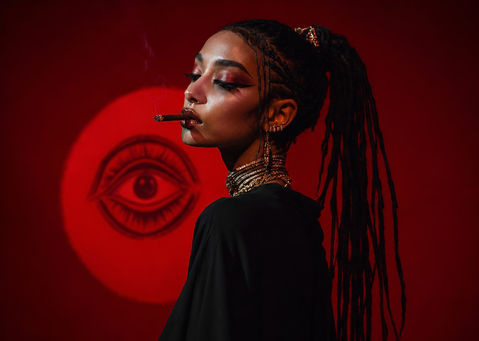 Edgy Portrait with Red Eye Symbol